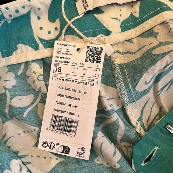 Floral Teal and Cream Trousers - Picture 6 of 6